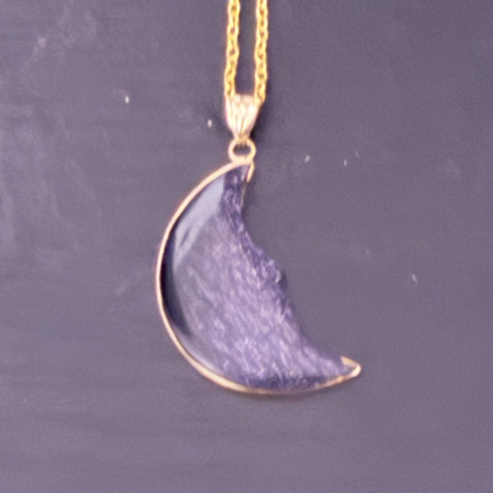 celestial-themed pendant necklace featuring a crescent moon charm with a dark - Picture 2 of 2